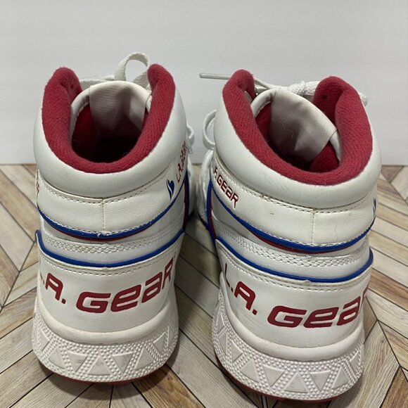 L.A Gear Skechers High-Top White Leather Sneakers With Red Blue Accents Size 6.5 - Picture 5 of 13